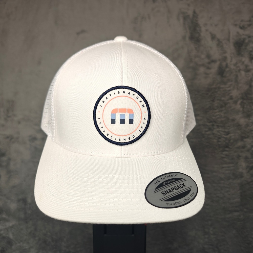 TravisMathew Highs and Lows Hat Mens OS White Trucker Snapback 1MY642